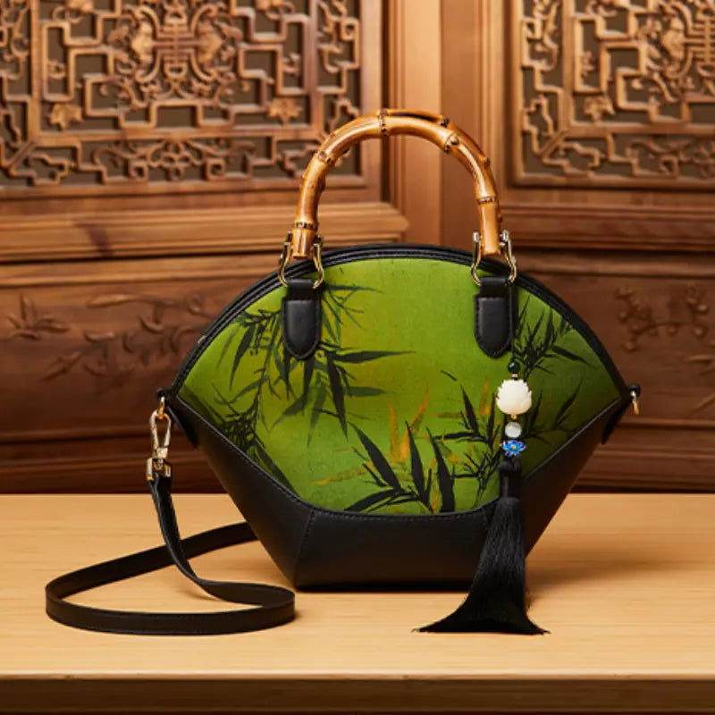 Chinese Painting Xiangyunsha Silk Tote Bag Designer Handbag - SinoCultural -- P17062305-2
