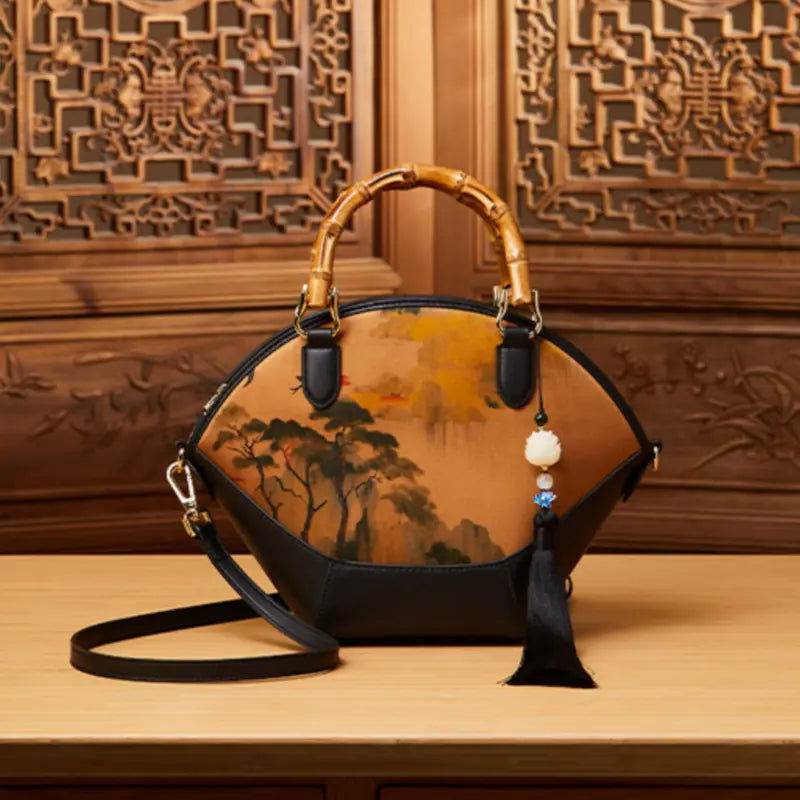 Chinese Painting Xiangyunsha Silk Tote Bag Designer Handbag - SinoCultural -- P17062305-2