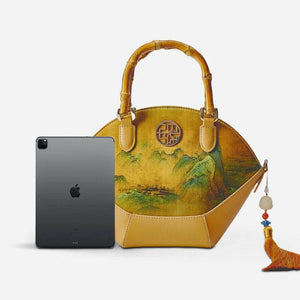 Chinese Painting Xiangyunsha Silk Tote Bag Designer Handbag - SinoCultural -- P17062305-2