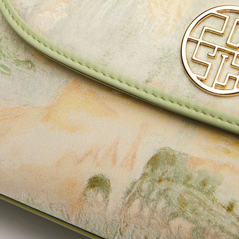 Chinese Style Mulberry Silk Bamboo Handle Light Green Handbag - SinoCultural -- P170079LG