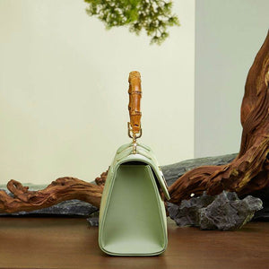 Chinese Style Mulberry Silk Bamboo Handle Light Green Handbag - SinoCultural -- P170079LG