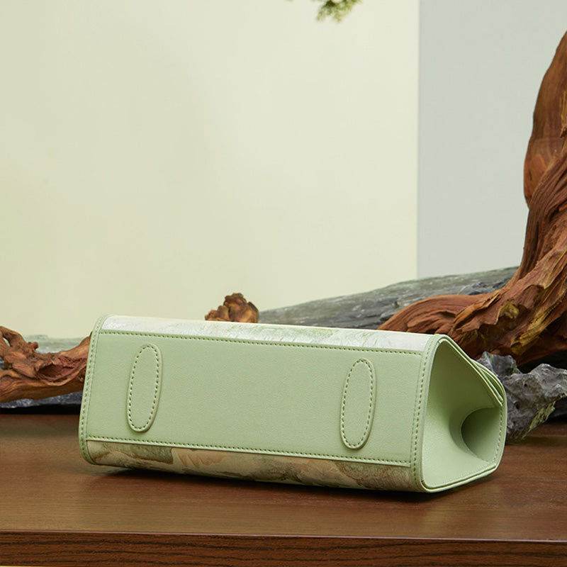Chinese Style Mulberry Silk Bamboo Handle Light Green Handbag - SinoCultural -- P170079LG