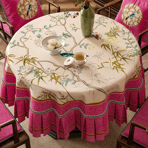 Chinoiserie Pink Retro Floral Bird Round Tablecloth - SinoCultural -- TC025A160