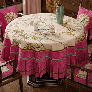 Chinoiserie Pink Retro Floral Bird Round Tablecloth - SinoCultural -- TC025A160