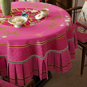 Chinoiserie Pink Retro Floral Bird Round Tablecloth - SinoCultural -- TC025A160