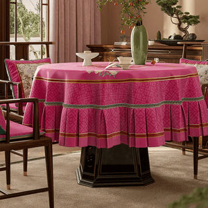Chinoiserie Pink Retro Floral Bird Round Tablecloth - SinoCultural -- TC025A160