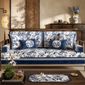 Chinoiserie Vintage Blue and White Flowers and Birds Sofa Slipcover - SinoCultural -- S0C004A9090