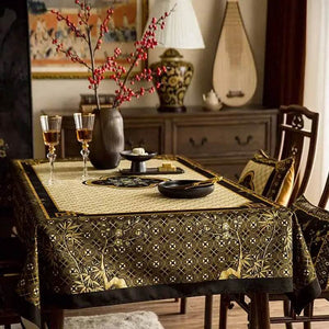 Chinoiserie Classical Bamboo Rectangular Black and White Tablecloth - SinoCultural -- TC022WB85