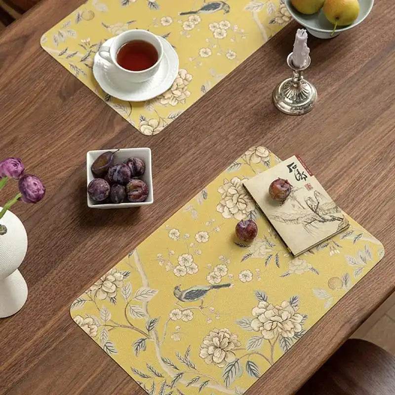 2-Piece Chinoiserie Country-style Leather Washable Placemats - SinoCultural -- TM029A30