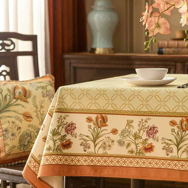 Chinoiserie Country Style Coffee Table Cover Beige Tablecloth - SinoCultural -- TC023W85