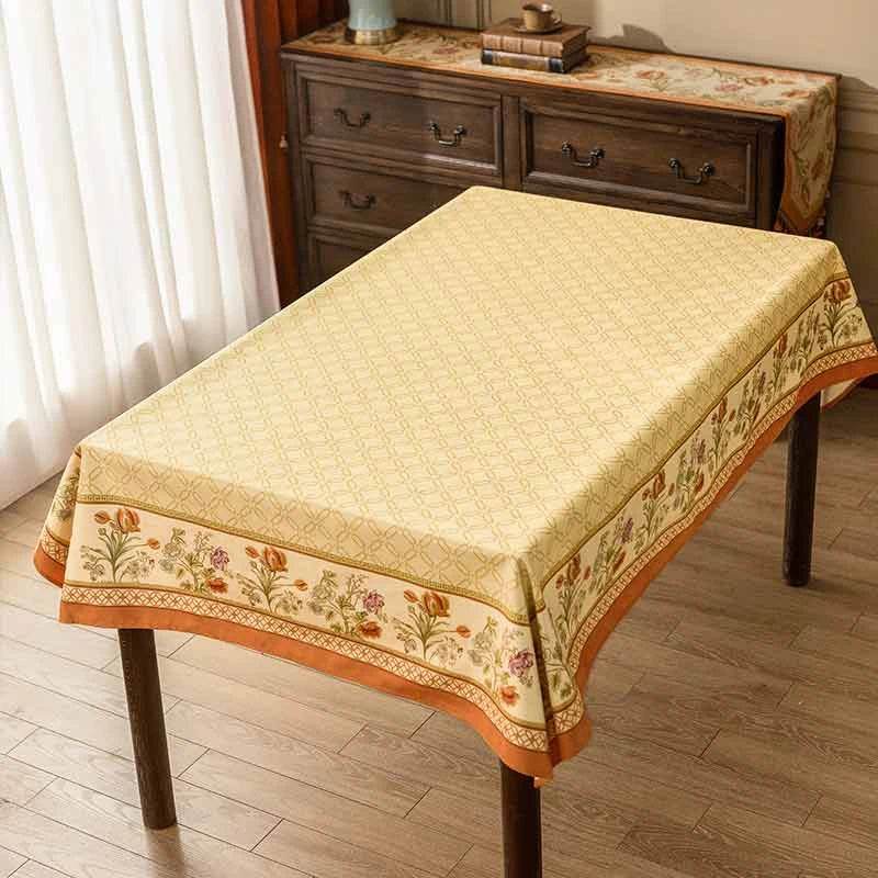 Chinoiserie Country Style Coffee Table Cover Beige Tablecloth - SinoCultural -- TC023W85