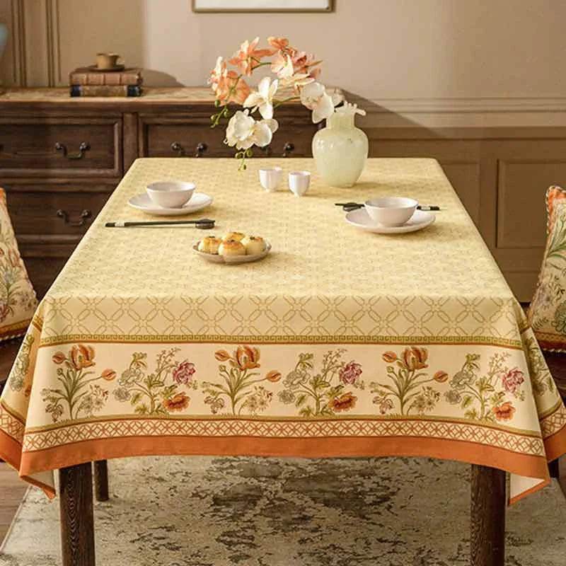 Chinoiserie Country Style Coffee Table Cover Beige Tablecloth - SinoCultural -- TC023W85