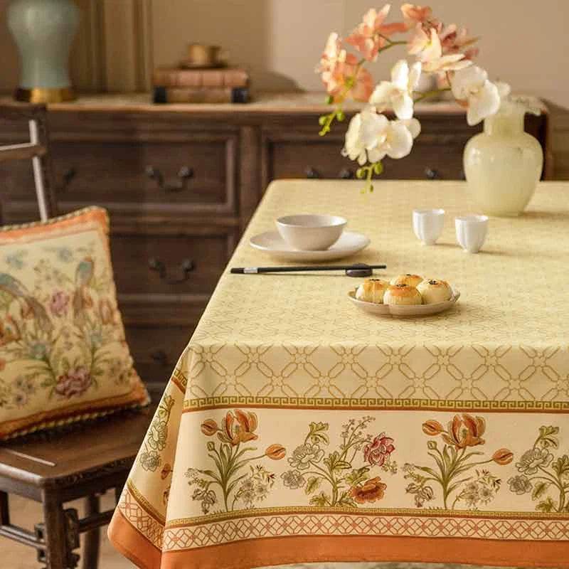 Chinoiserie Country Style Coffee Table Cover Beige Tablecloth - SinoCultural -- TC023W85