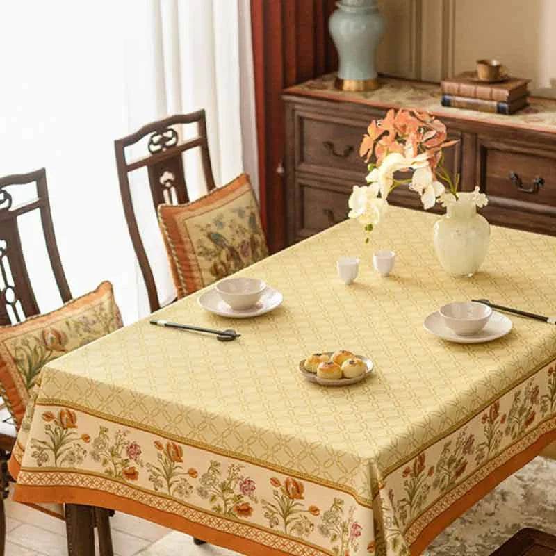 Chinoiserie Country Style Coffee Table Cover Beige Tablecloth - SinoCultural -- TC023W85