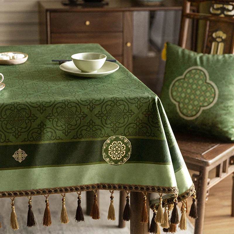 Chinoiserie Dark Green Vintage Elegance Tablecloth - SinoCultural -- TC005DG85