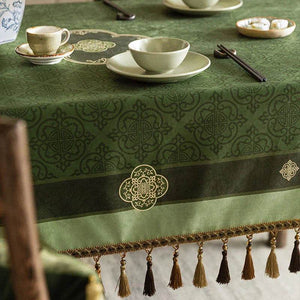 Chinoiserie Dark Green Vintage Elegance Tablecloth - SinoCultural -- TC005DG85