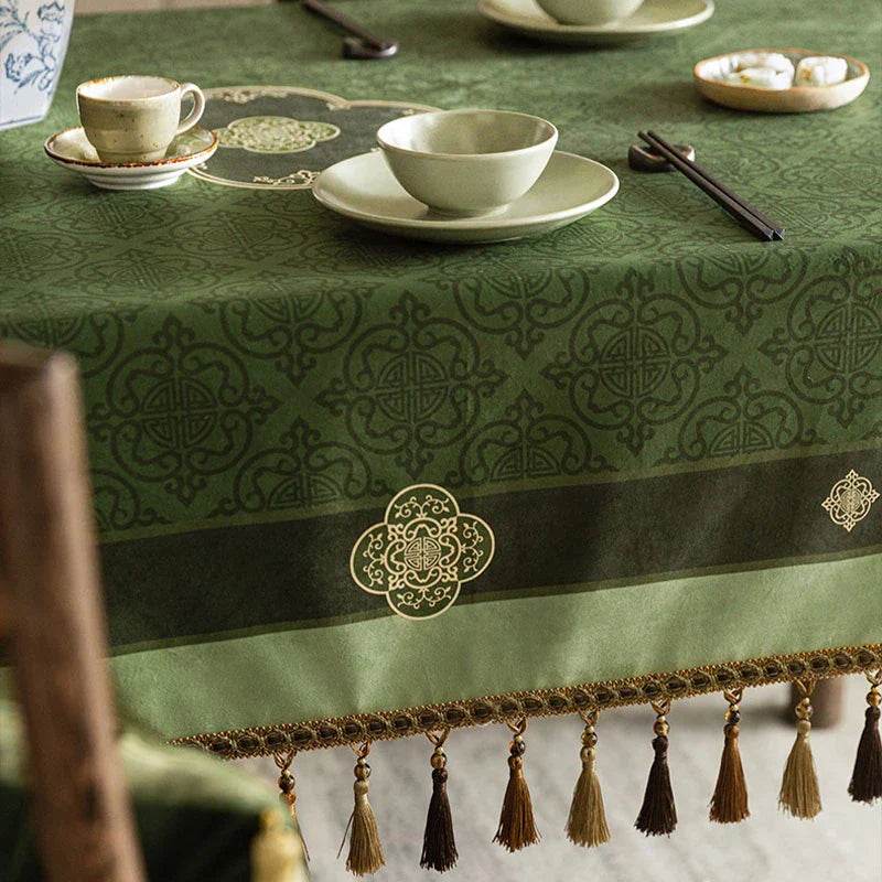 Chinoiserie Dark Green Vintage Elegance Tablecloth - SinoCultural -- TC005DG85