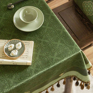 Chinoiserie Dark Green Vintage Elegance Tablecloth - SinoCultural -- TC005DG85