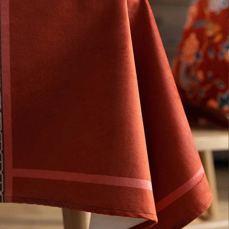 Chinoiserie Floral Wedding Celebration Rectangular Red Tablecloth - SinoCultural -- TC013R85