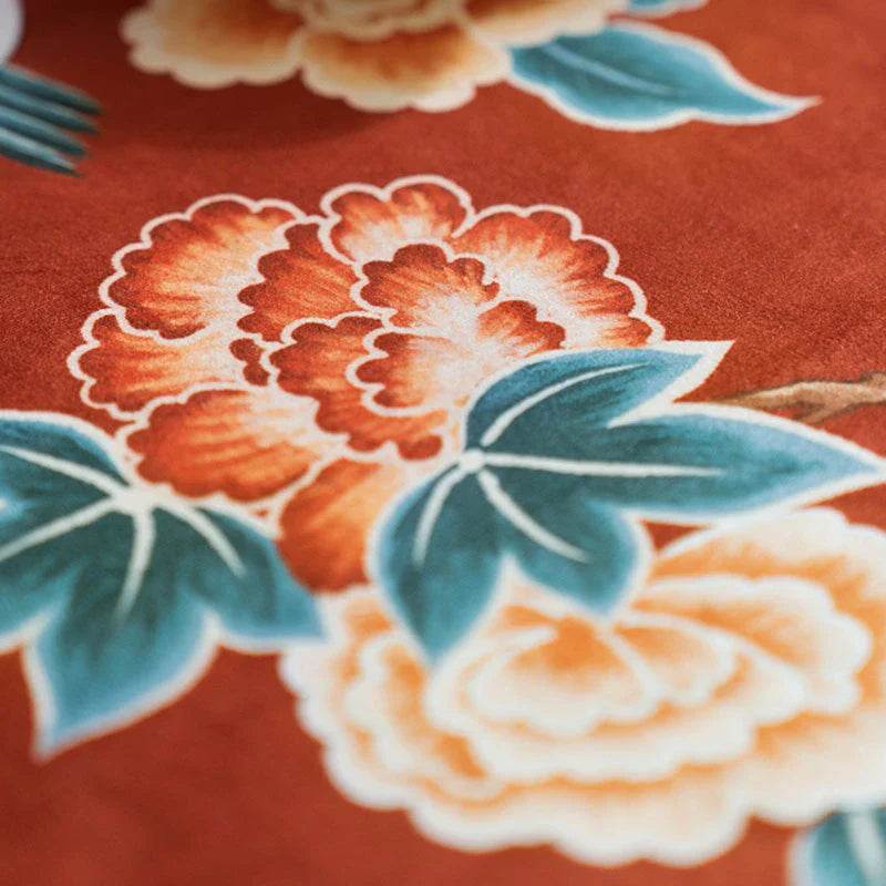Chinoiserie Floral Wedding Celebration Rectangular Red Tablecloth - SinoCultural -- TC013R85