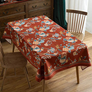 Chinoiserie Floral Wedding Celebration Rectangular Red Tablecloth - SinoCultural -- TC013R85