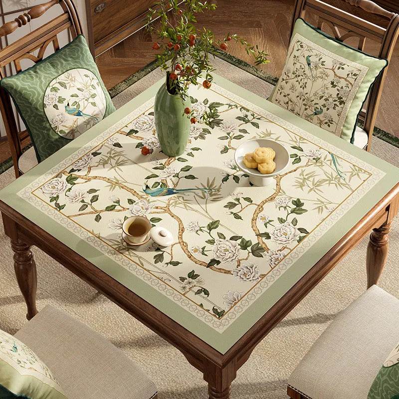 Chinoiserie Green Leather Square Table Mat Waterproof Easy Clean - SinoCultural -- TM057A60