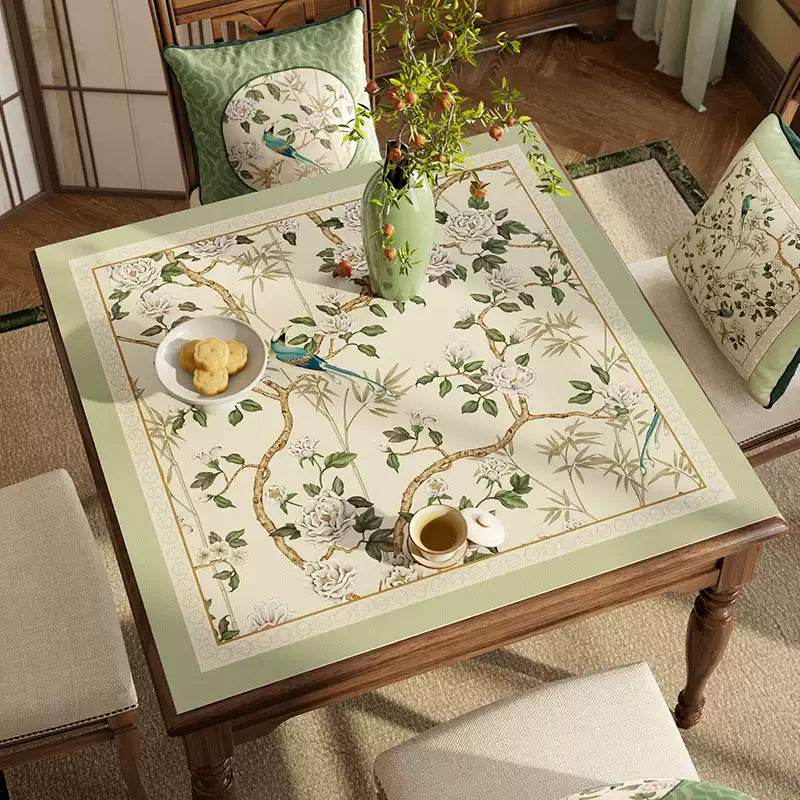 Chinoiserie Green Leather Square Table Mat Waterproof Easy Clean - SinoCultural -- TM057A60