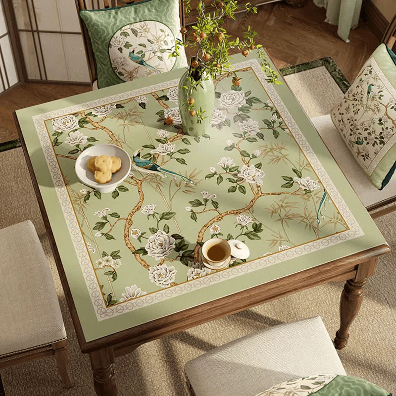 Chinoiserie Green Leather Square Table Mat Waterproof Easy Clean - SinoCultural -- TM057A60