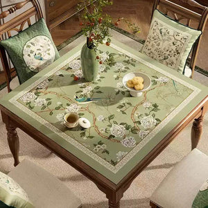 Chinoiserie Green Leather Square Table Mat Waterproof Easy Clean - SinoCultural -- TM057A60