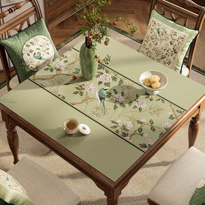 Chinoiserie Green Leather Square Table Mat Waterproof Easy Clean - SinoCultural -- TM057A60
