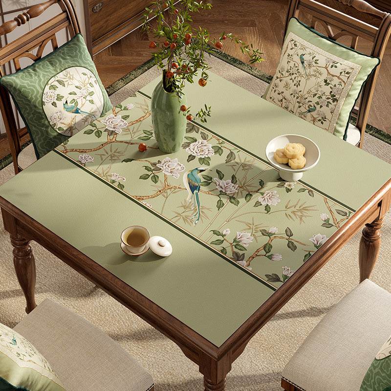 Chinoiserie Green Leather Square Table Mat Waterproof Easy Clean - SinoCultural -- TM057A60