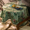 Chinoiserie Green Retro Floral Tassel Round Tablecloth - SinoCultural -- TC014GN85
