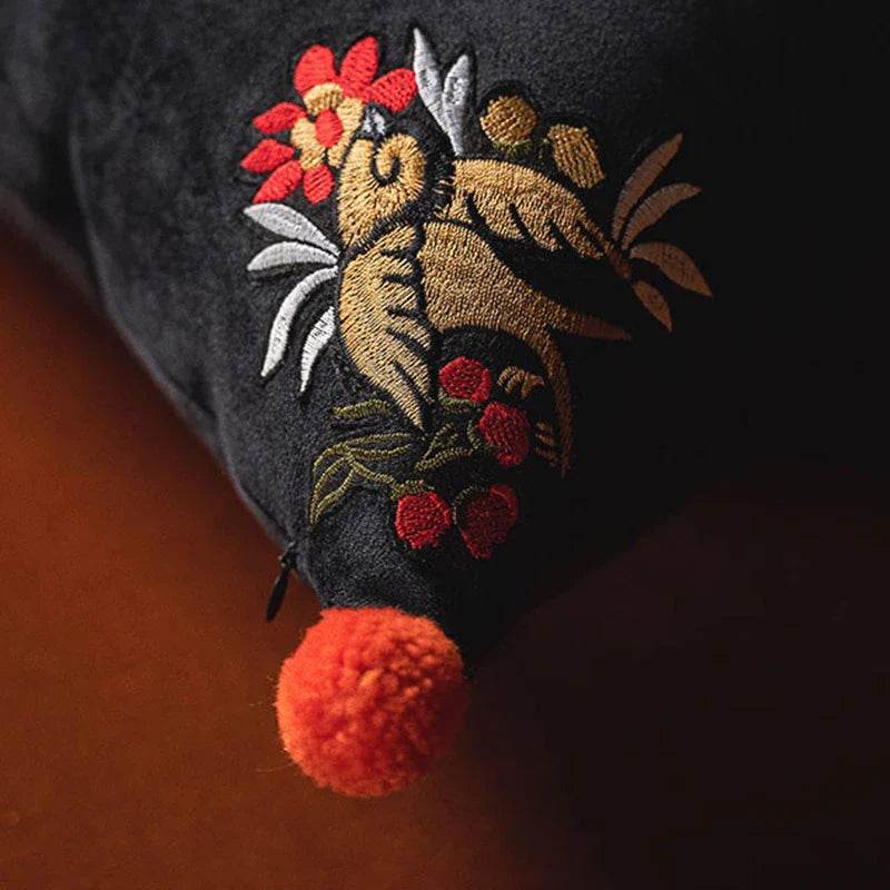 Chinoiserie Handmade Embroidery Velvet Lumbar Pillow Original Dragon - SinoCultural -- SJZBZ00101