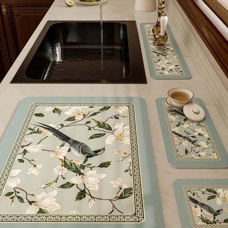 Chinoiserie Kitchen & Bathroom Counter Leather Placemat - SinoCultural -- TM047A1414