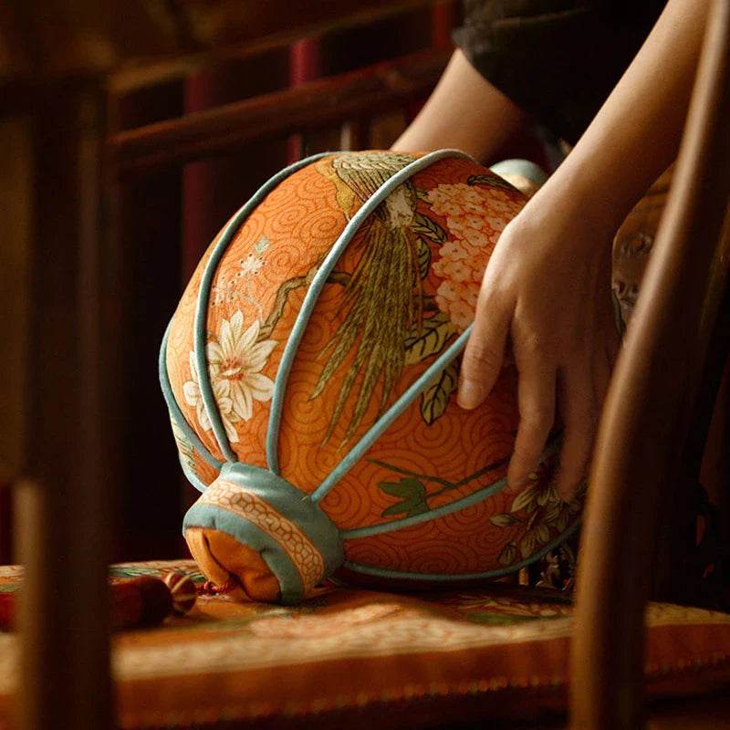 Chinoiserie Lantern-Shaped Throw Pillow Orange Hydrangea Dream - SinoCultural -- SJZBZ029A01