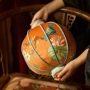 Chinoiserie Lantern-Shaped Throw Pillow Orange Hydrangea Dream - SinoCultural -- SJZBZ029A01