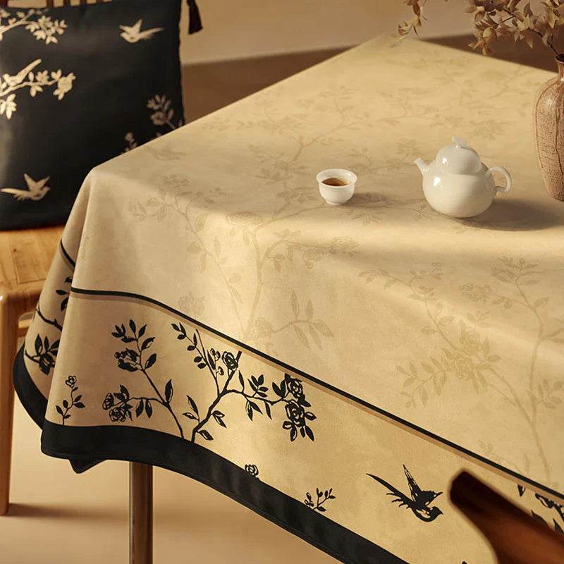 Chinoiserie Luxury Plush Rectangular Tablecloth - SinoCultural -- TC011W85