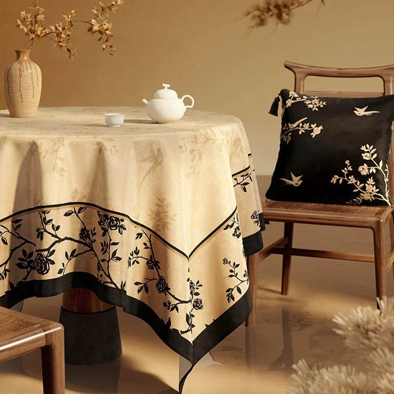 Chinoiserie Luxury Plush Rectangular Tablecloth - SinoCultural -- TC011W85