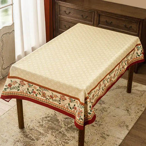 Chinoiserie Luxury Plush Rectangular Beige Tablecloth - SinoCultural -- TC012W85