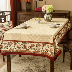 Chinoiserie Luxury Plush Rectangular Beige Tablecloth - SinoCultural -- TC012W85