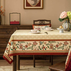 Chinoiserie Luxury Plush Rectangular Beige Tablecloth - SinoCultural -- TC012W85