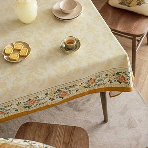 Chinoiserie Luxury Plush Rectangular Beige Floral Tablecloth - SinoCultural -- TC021W85