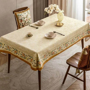 Chinoiserie Luxury Plush Rectangular Beige Floral Tablecloth - SinoCultural -- TC021W85