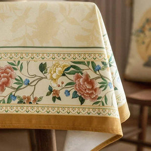 Chinoiserie Luxury Plush Rectangular Beige Floral Tablecloth - SinoCultural -- TC021W85