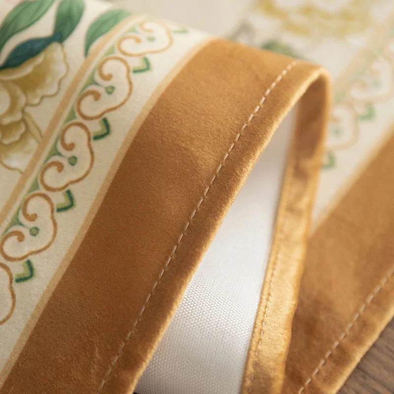 Chinoiserie Luxury Plush Rectangular Beige Floral Tablecloth - SinoCultural -- TC021W85