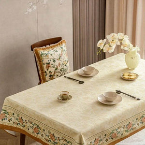 Chinoiserie Luxury Plush Rectangular Beige Floral Tablecloth - SinoCultural -- TC021W85