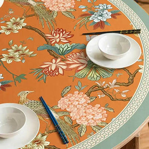 Chinoiserie Mountain Hydrangea Round PU Leather Table Mat - SinoCultural -- TM027A50