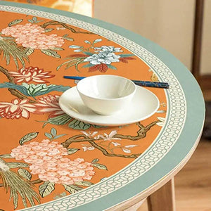 Chinoiserie Mountain Hydrangea Round PU Leather Table Mat - SinoCultural -- TM027A50