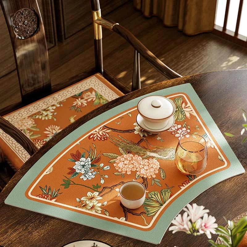 2-Piese Chinoiserie Mountain Hydrangea Round Table Fan-shaped Placemat - SinoCultural -- TM021A46