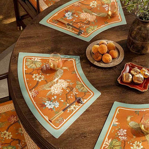 2-Piese Chinoiserie Mountain Hydrangea Round Table Fan-shaped Placemat - SinoCultural -- TM021A46